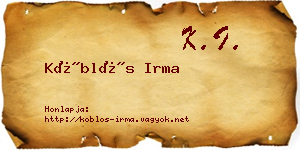 Köblös Irma névjegykártya